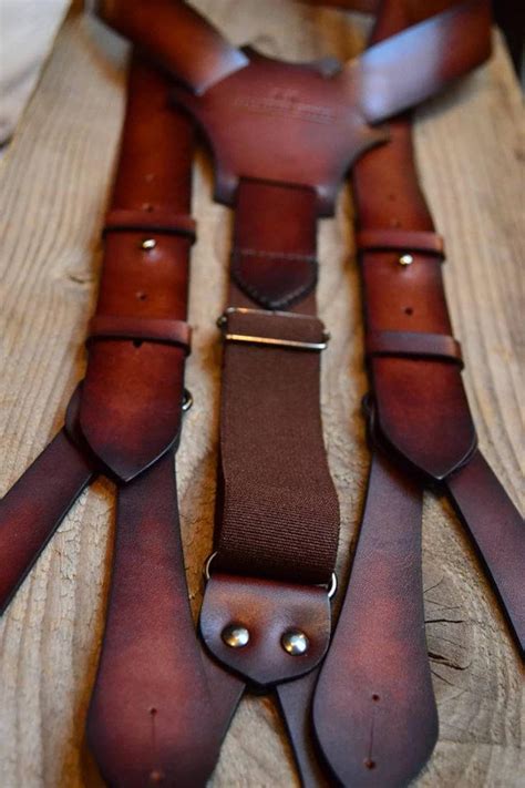 dark brown leather suspenders|brown button suspenders.